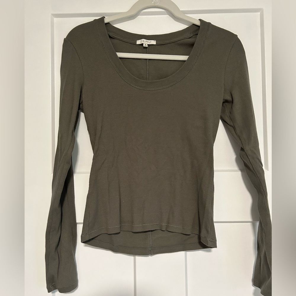 Z SUPPLY SIRENA RIB CYPRUS GREEN LONG SLEEVE TOP